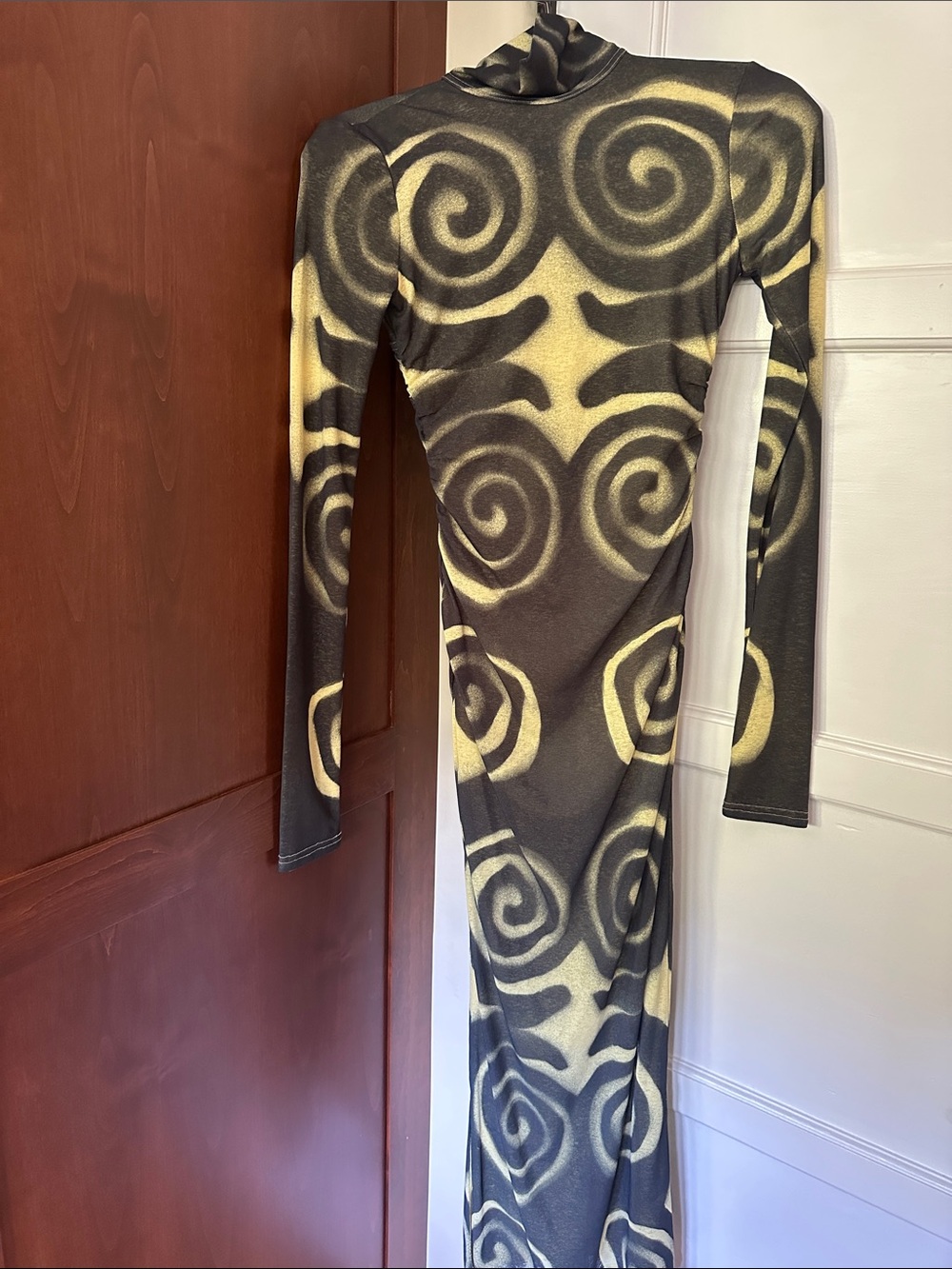 Nanushka Black & Yellow Swirl Pattern Long-Sleeve dress